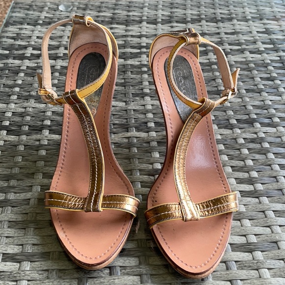 Coach Gold Leather Strapped Heels - Picture 2 of 8
